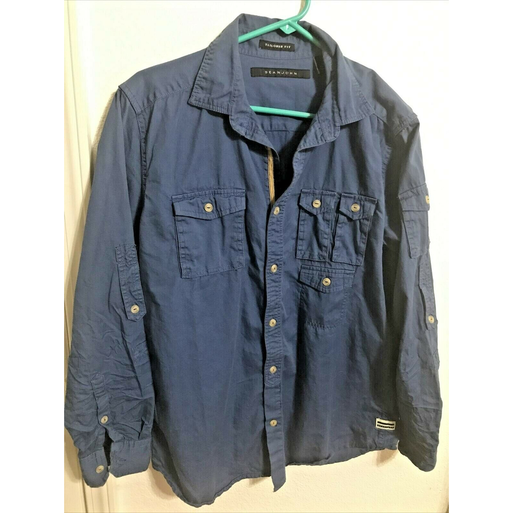 Sean John Men's Long Sleeve Shirt Blue Size M